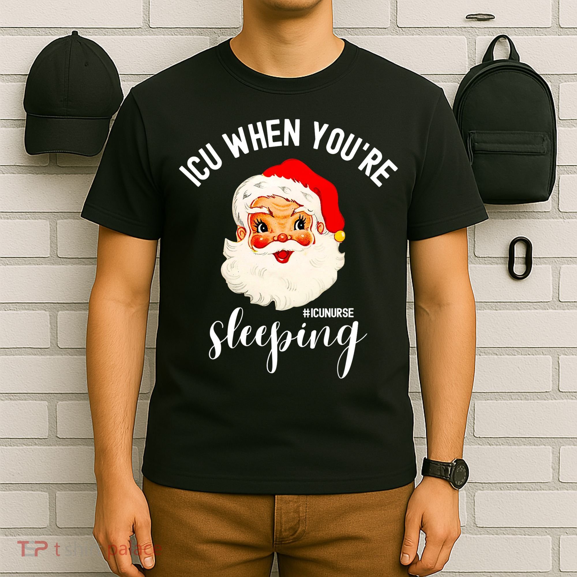 ICU When You're Sleeping Funny ICU Nurse Christmas Santa T-Shirt