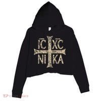 Ic Xc Nika Cross Christogram Orthodox Christian Crop Fleece Hoodie thumb 0