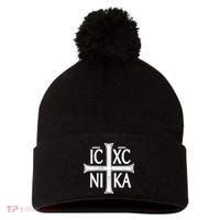 IC XC NIKA Cross Orthodox Eastern Christianity Christogram Pom Pom 12in Knit Beanie thumb 0