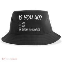 Is You 40? funny 40th Birthday, 40 Year Old, Birthday Party Sustainable Bucket Hat thumb 0