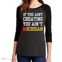 If You Aint Cheating You Ain't Michigan retro  Women's Tri-Blend 3/4-Sleeve Raglan Shirt thumb 2