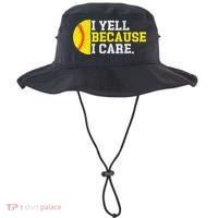 I Yell Because I Care Funny Softball Player Mom Dad Bucket Hat thumb 0