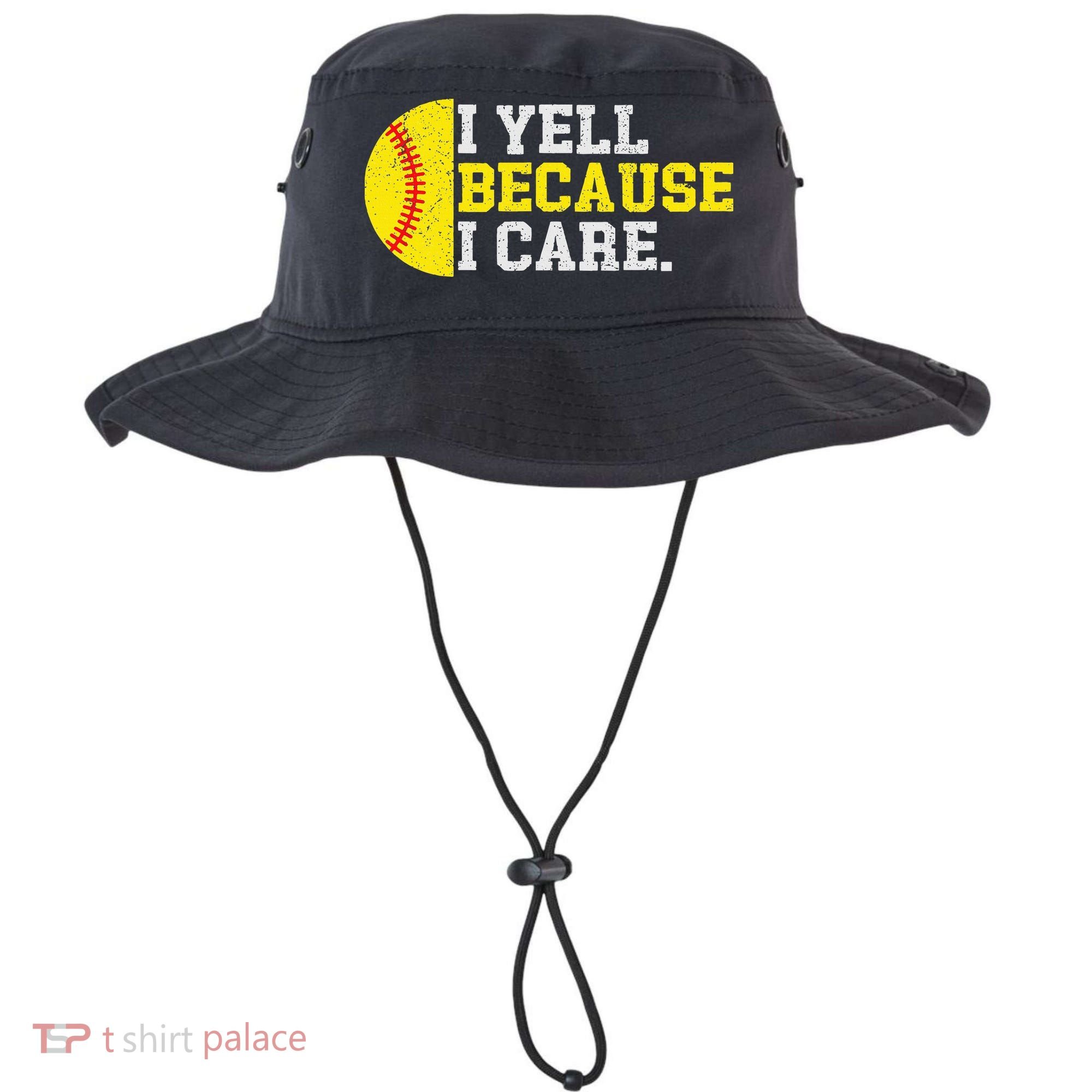 I Yell Because I Care Funny Softball Player Mom Dad Bucket Hat