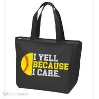 I Yell Because I Care Funny Softball Player Mom Dad Tote Bag thumb 3