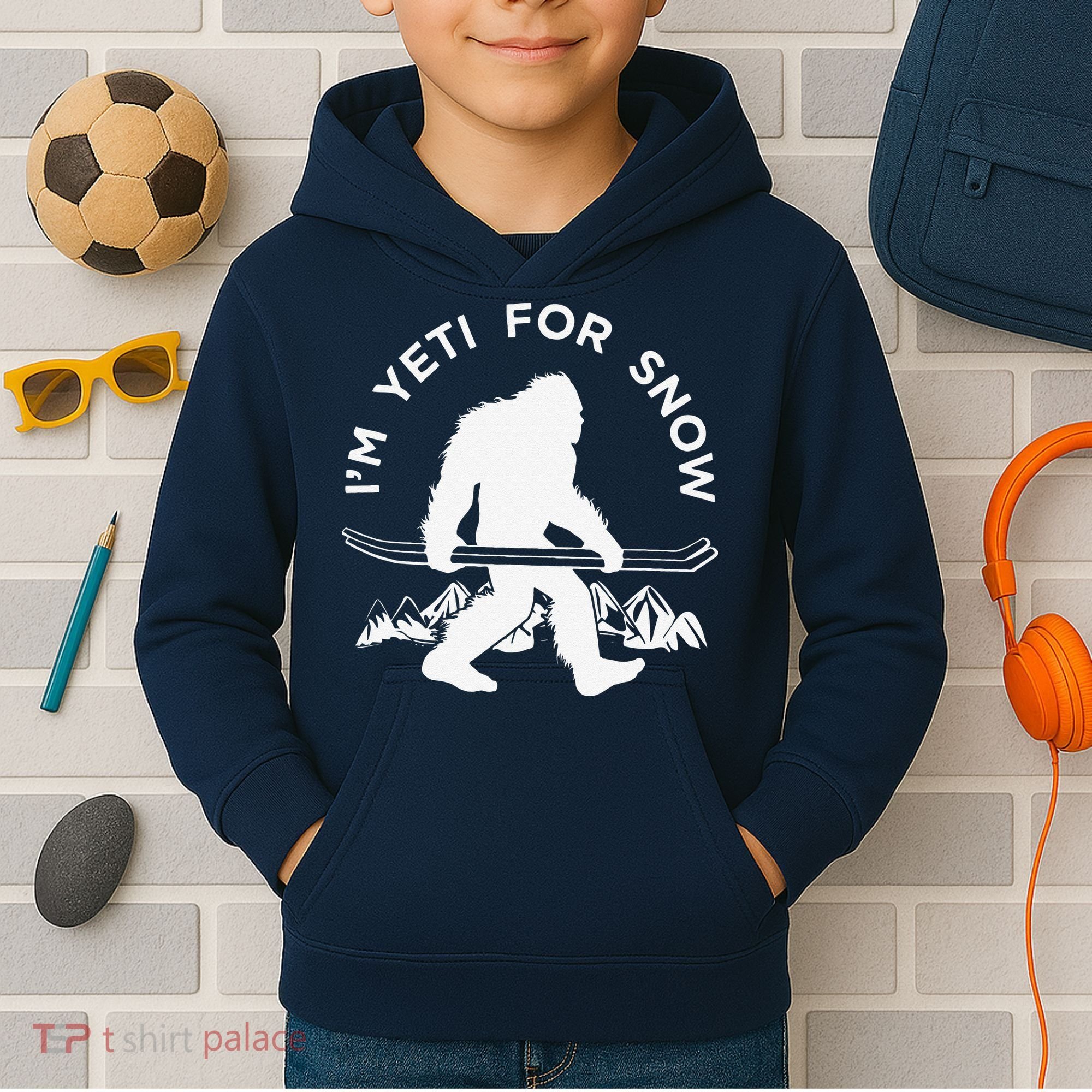 Im Yeti For Snow Funny Mountain Snowman Skiing Kids Hoodie