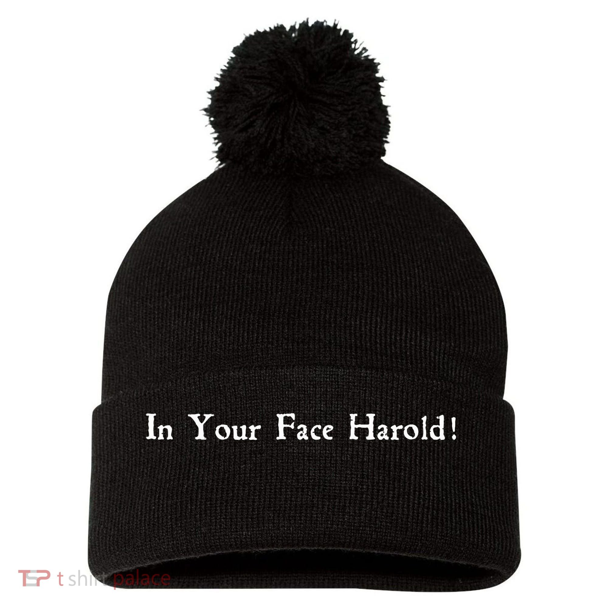 In Your Face Harold! Pom Pom 12in Knit Beanie