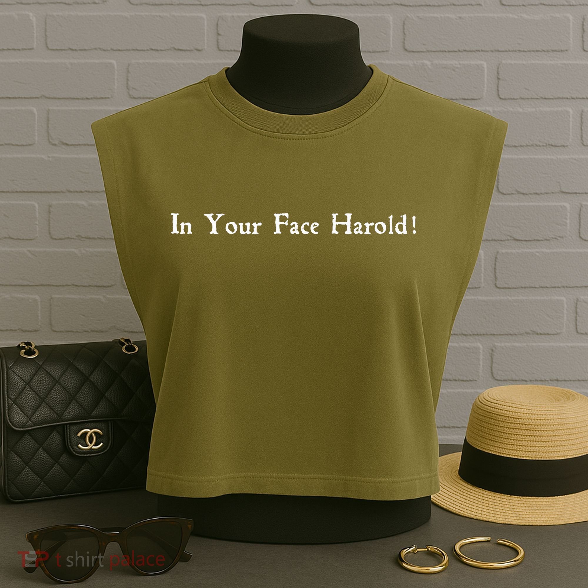 In Your Face Harold! Garment-Dyed Women's Muscle Tee