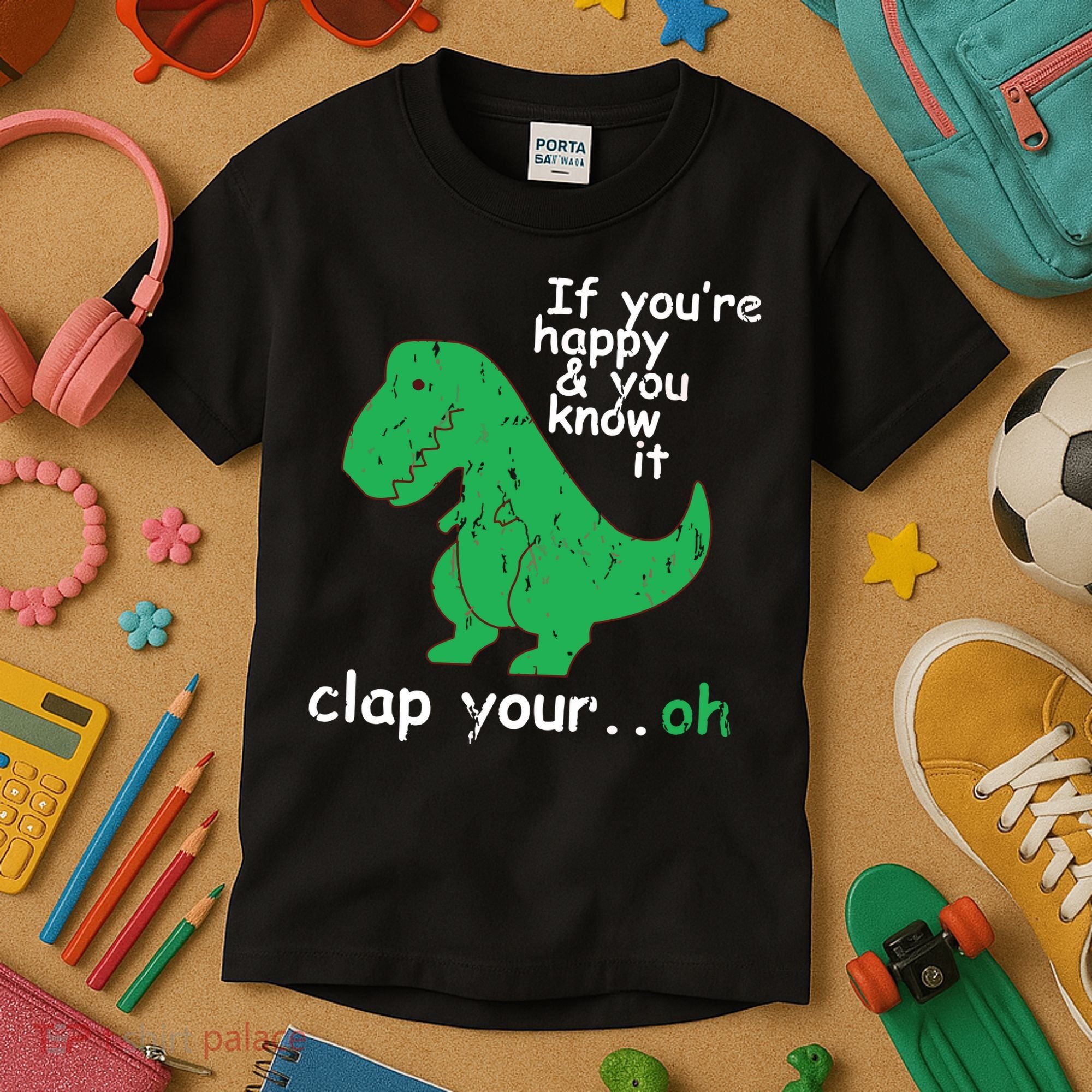 If You're Happy And You Know It Clap Your Oh TRex Dino Kids T-Shirt