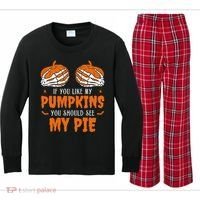 If You Like My Pumpkins You Should See My Pie Funny Halloween Kids Long Sleeve Plaid Pajama Set thumb 0