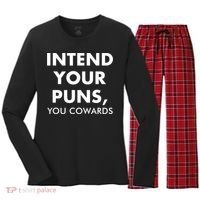 Intend Your Puns You Cowards Funny Women's Long Sleeve Flannel Pajama Set  thumb 0