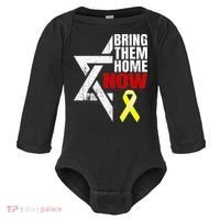 Israel Yellow Ribbon Symbol Bring Them Back Home Now Baby Long Sleeve Bodysuit thumb 0