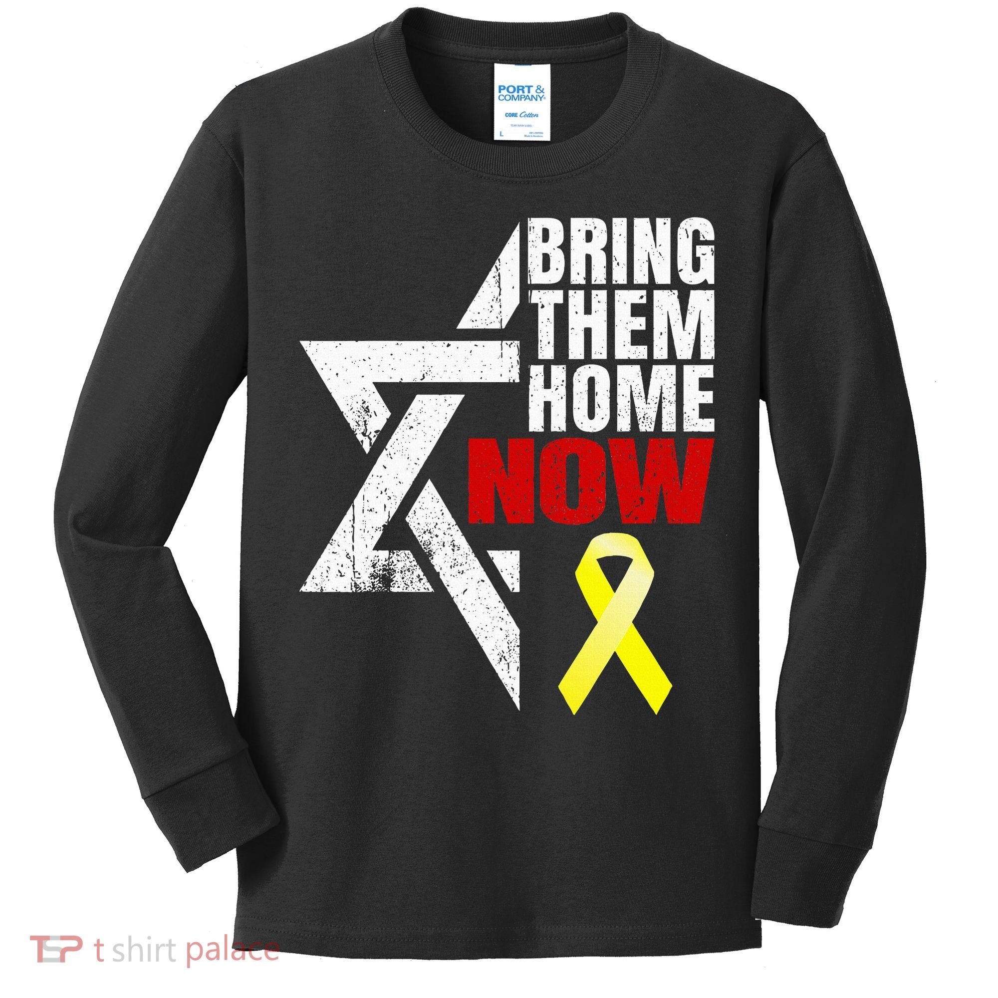 Israel Yellow Ribbon Symbol Bring Them Back Home Now Kids Long Sleeve Shirt