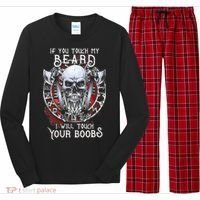 If You Touch My Beard I Will Touch Your Boobs Long Sleeve Pajama Set thumb 0