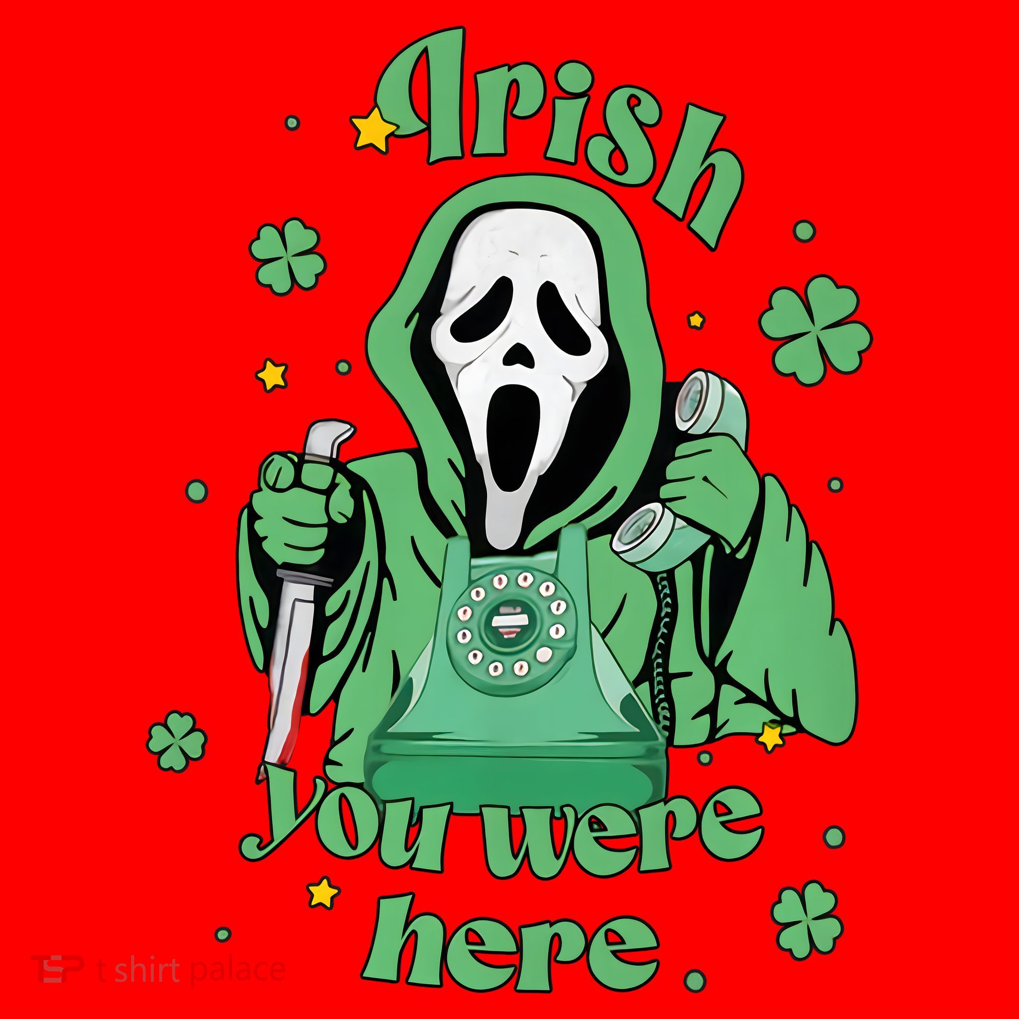 Irish You Were Here Horror Scary Patrick's Day Ghostface Santa Hat