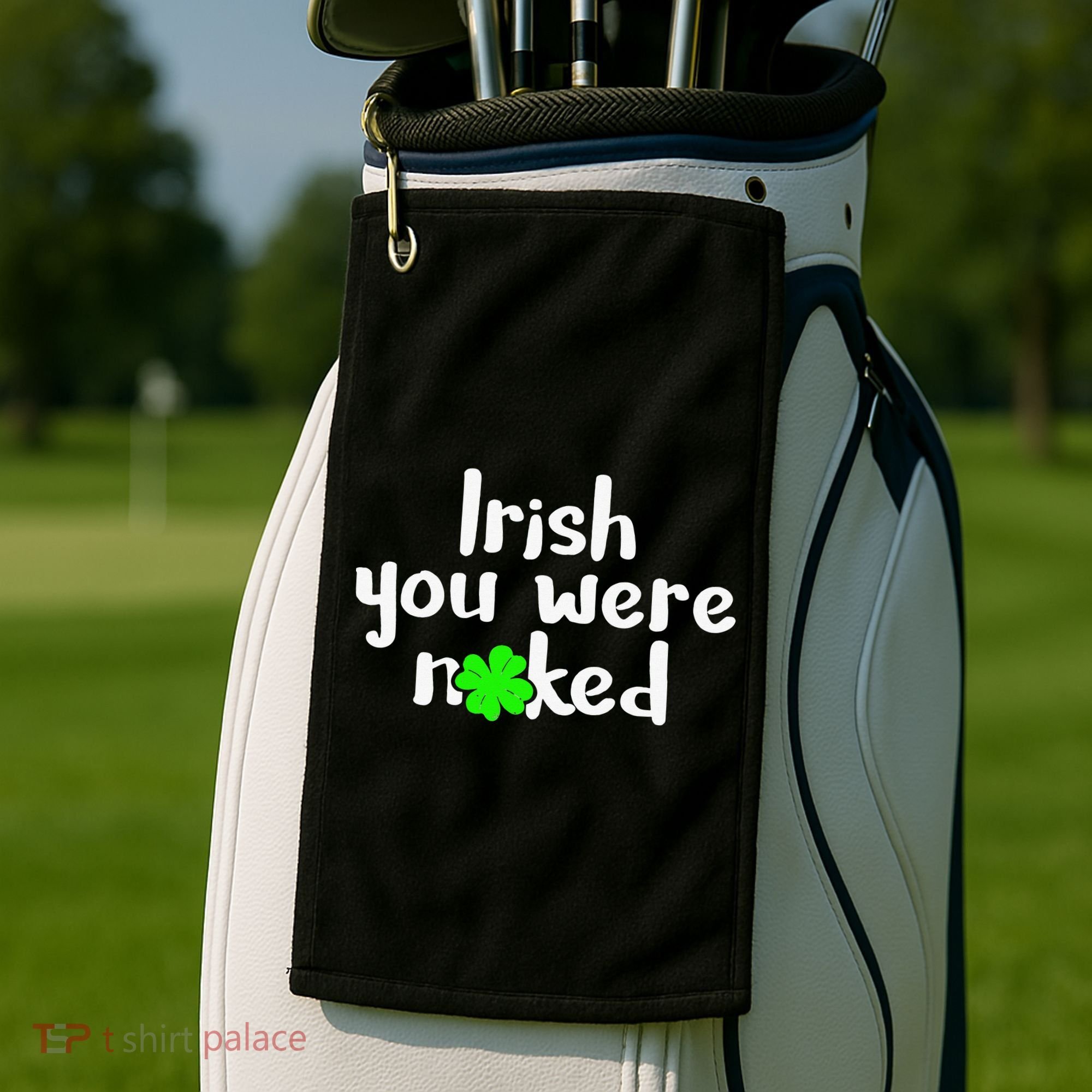 Irish You Were Naked St Patrick's Day Funny Party Shamrock Golf Towel