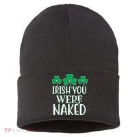 Irish You Were Naked Funny St Patricks Sustainable Knit Beanie thumb 0