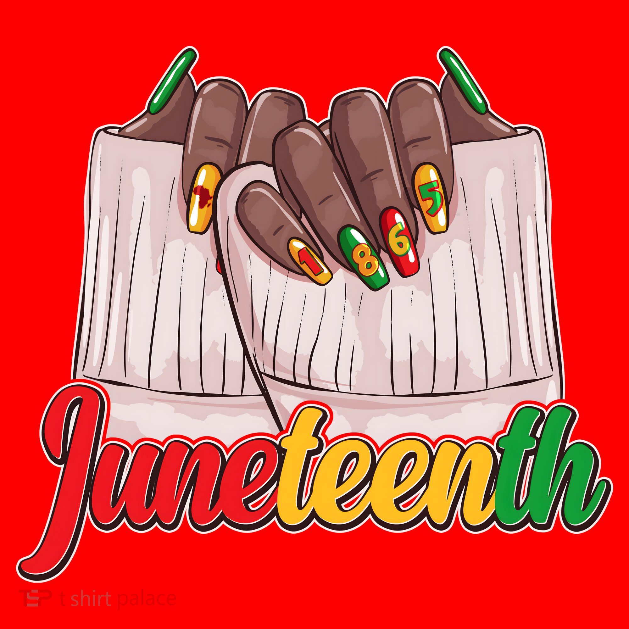 Juneteenth 1865 Finger Nails Manicure Santa Hat