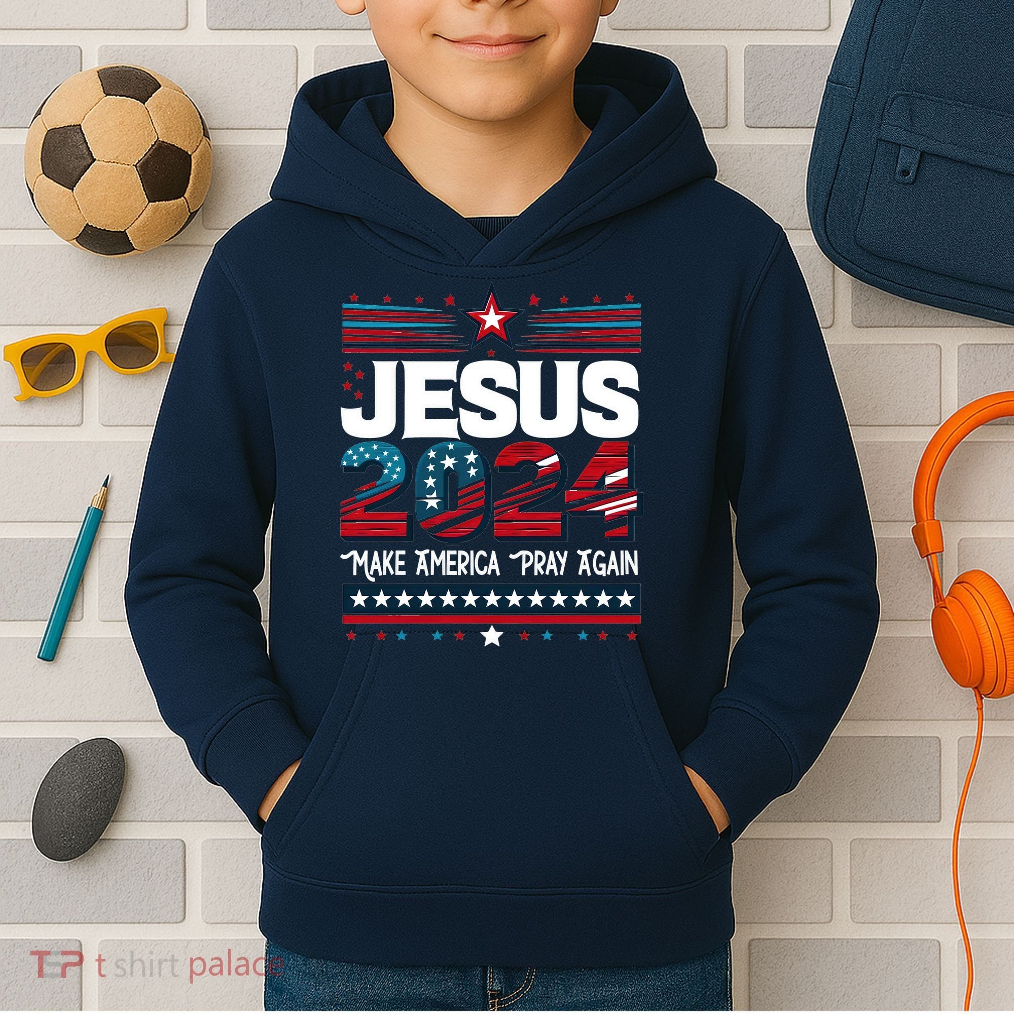 Jesus 2024 Make America Pray Again Kids Hoodie