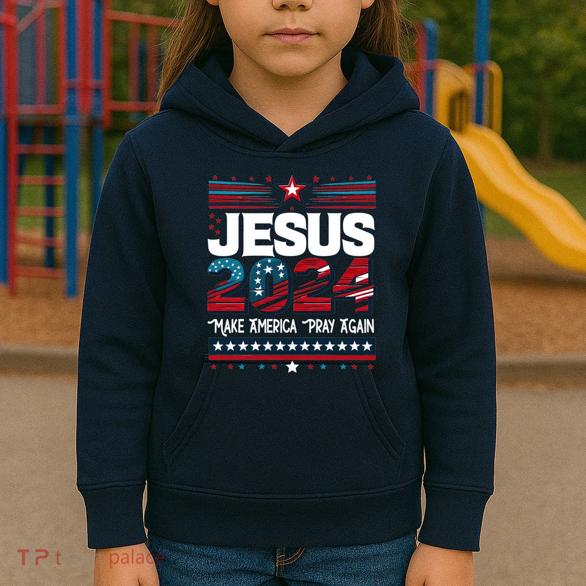 Jesus 2024 Make America Pray Again Kids Hoodie