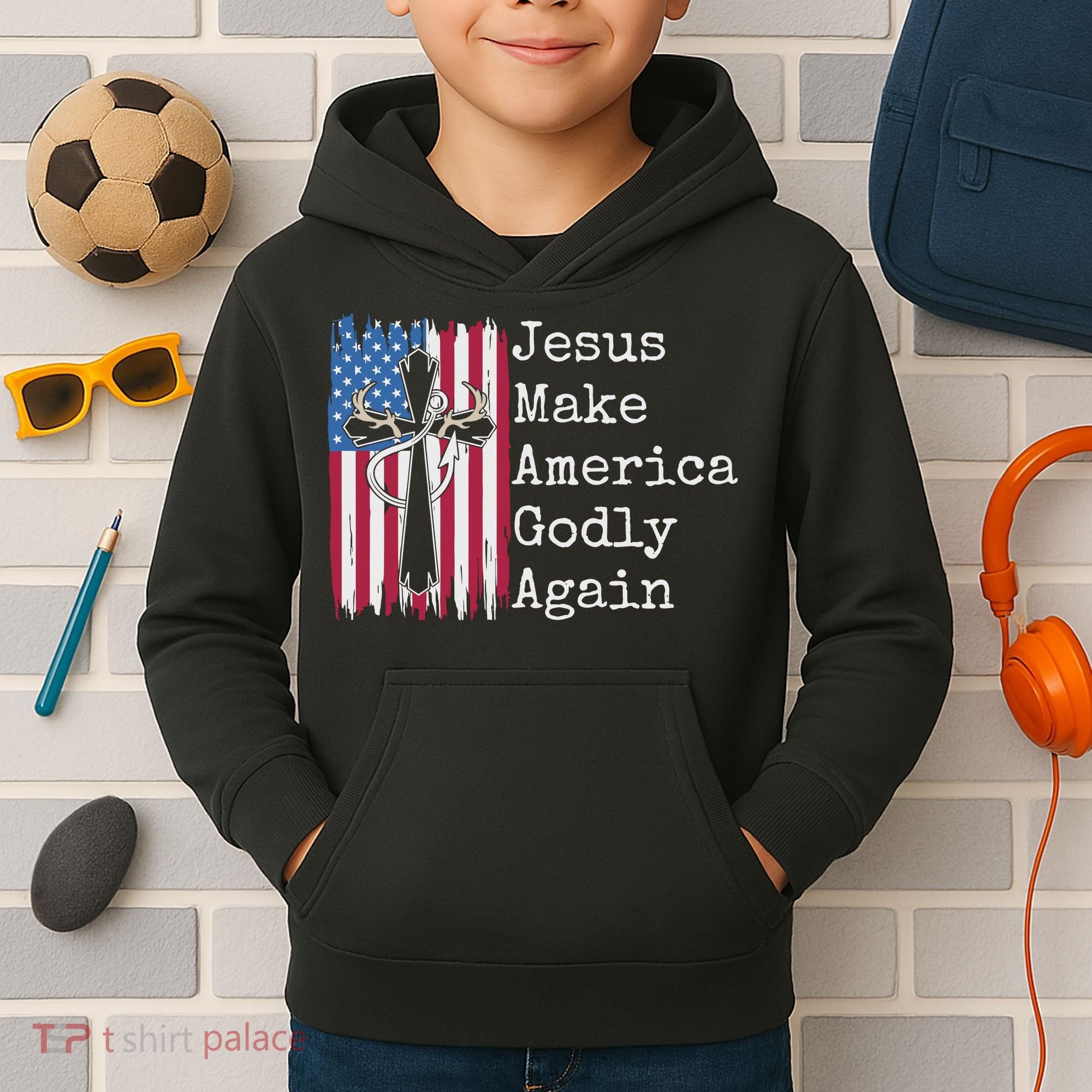 Jesus 2024 Vote Make America Godly Again Pray Again Kids Hoodie