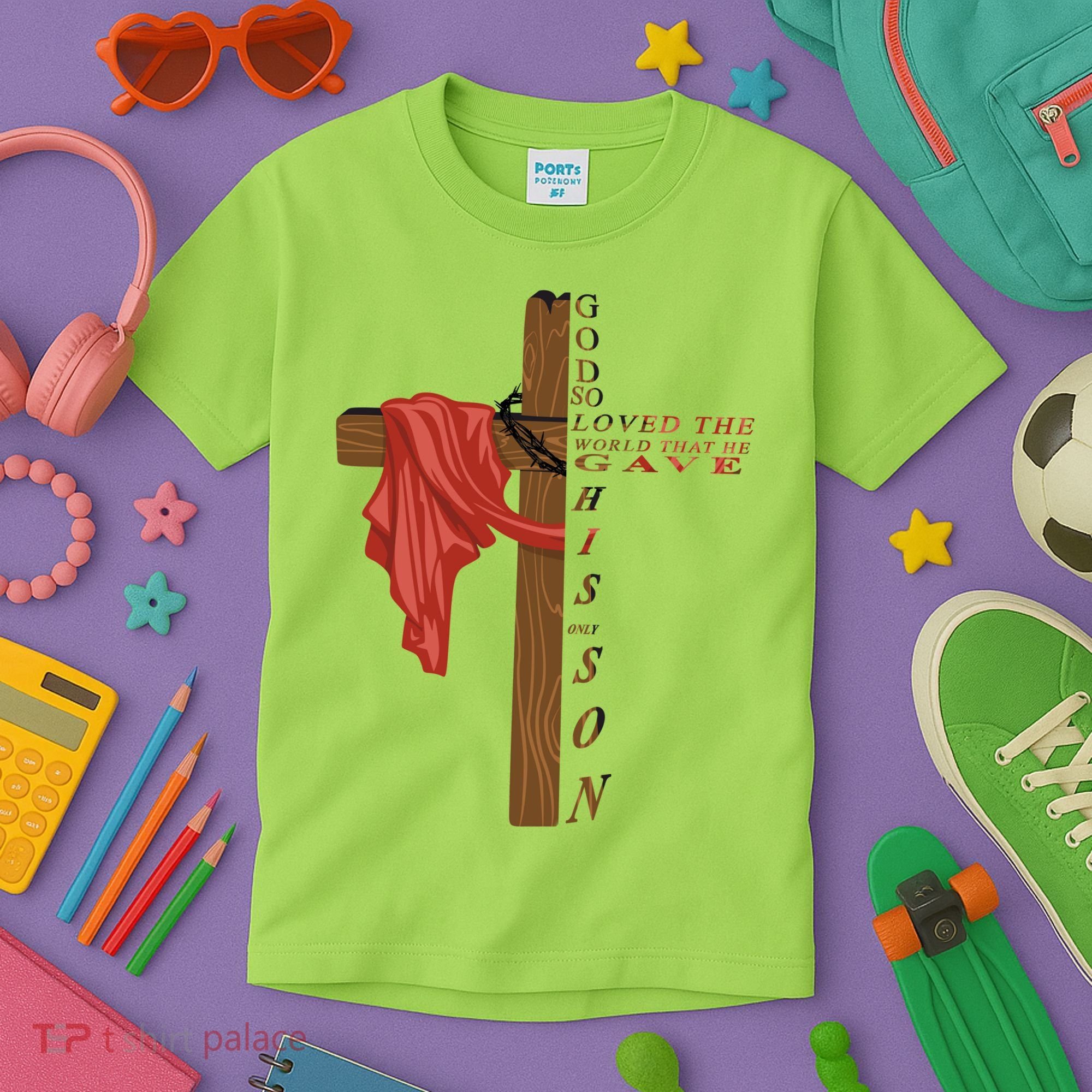 John 3:16 Christian Cross Bible Kids T-Shirt