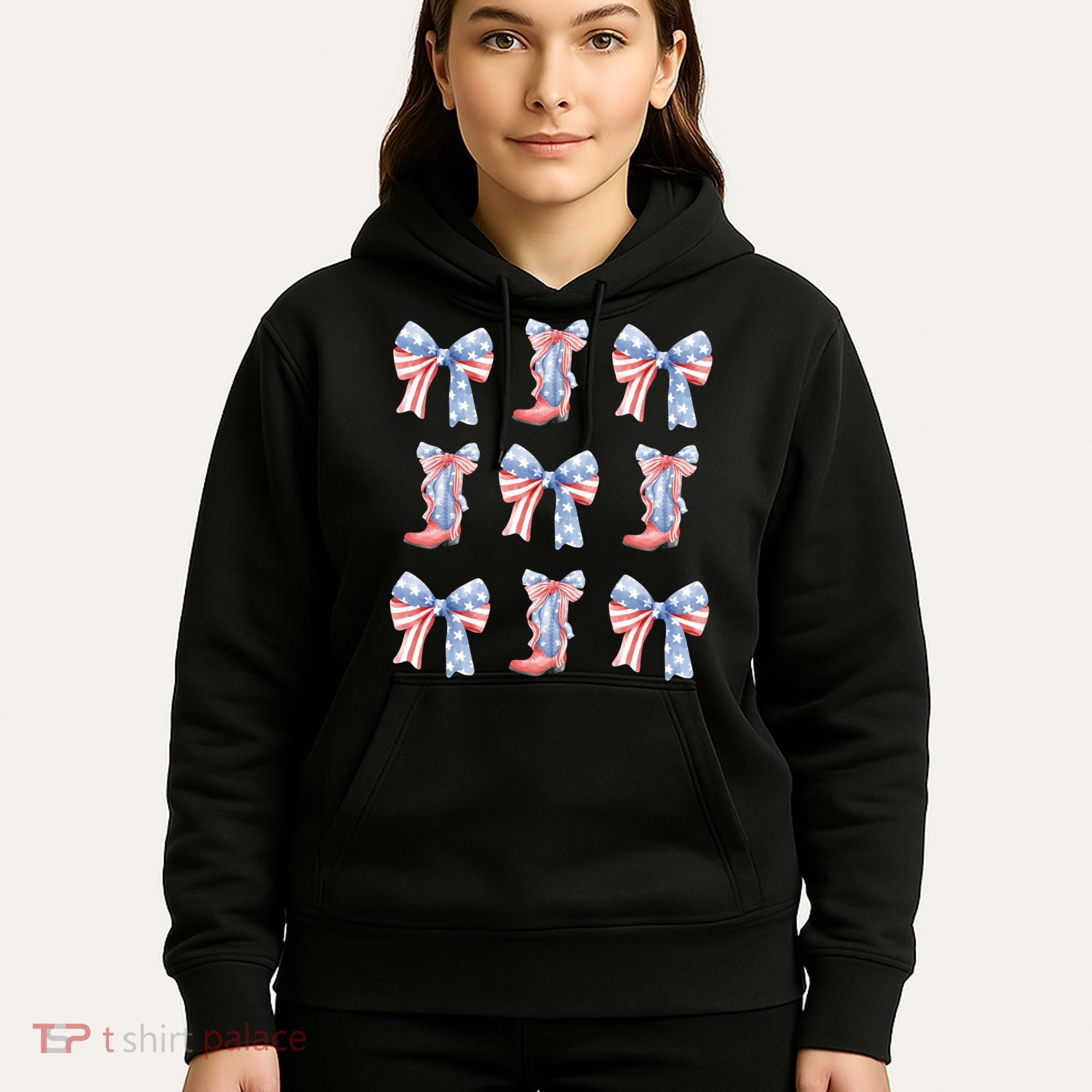 July 4th Coquette Bow America Retro Hoodie