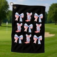 July 4th Coquette Bow America Retro Golf Towel thumb 1