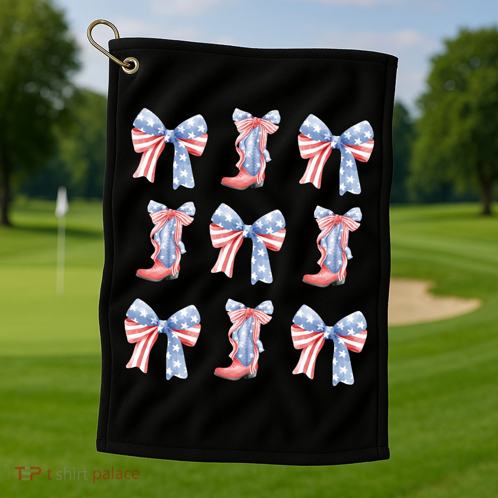 July 4th Coquette Bow America Retro Golf Towel
