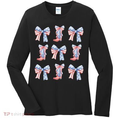 July 4th Coquette Bow America Retro Women's Long Sleeve Shirt