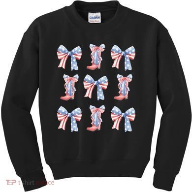 July 4th Coquette Bow America Retro Kids Sweatshirt