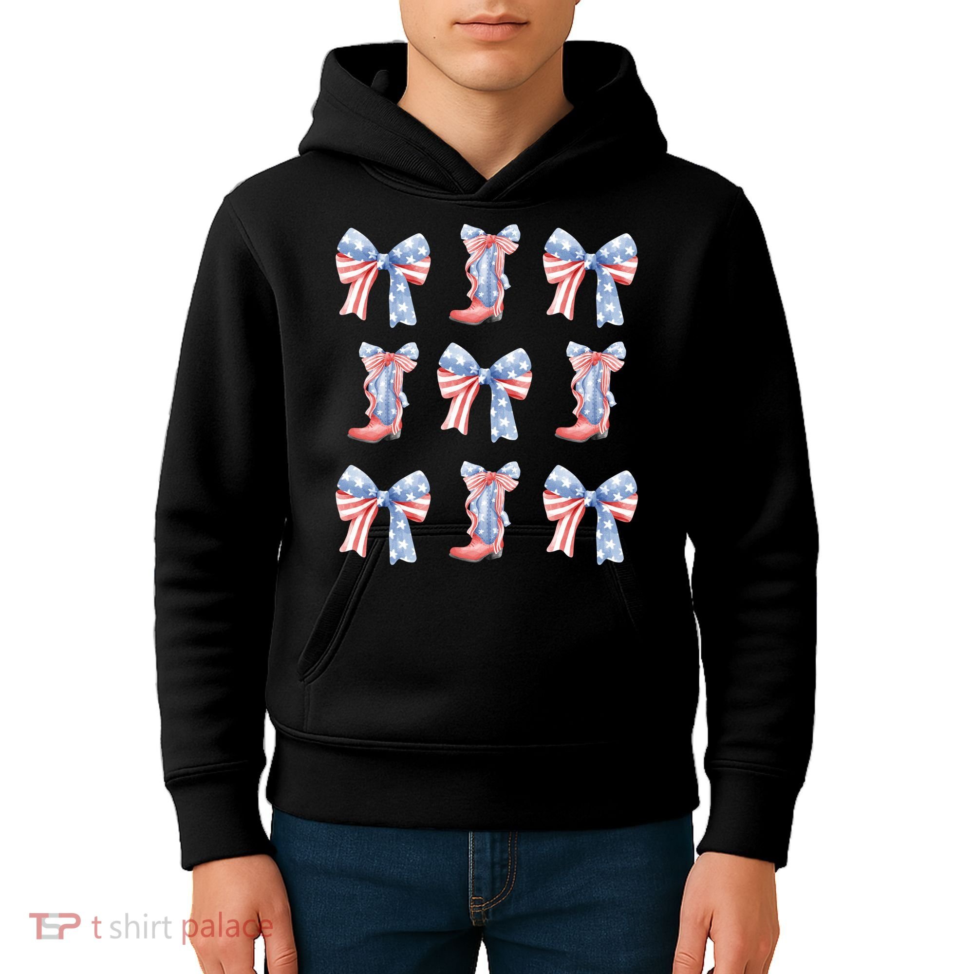 July 4th Coquette Bow America Retro Kids Hoodie