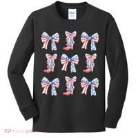 July 4th Coquette Bow America Retro Kids Long Sleeve Shirt thumb 0