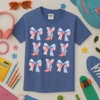 July 4th Coquette Bow America Retro Kids T-Shirt thumb 3