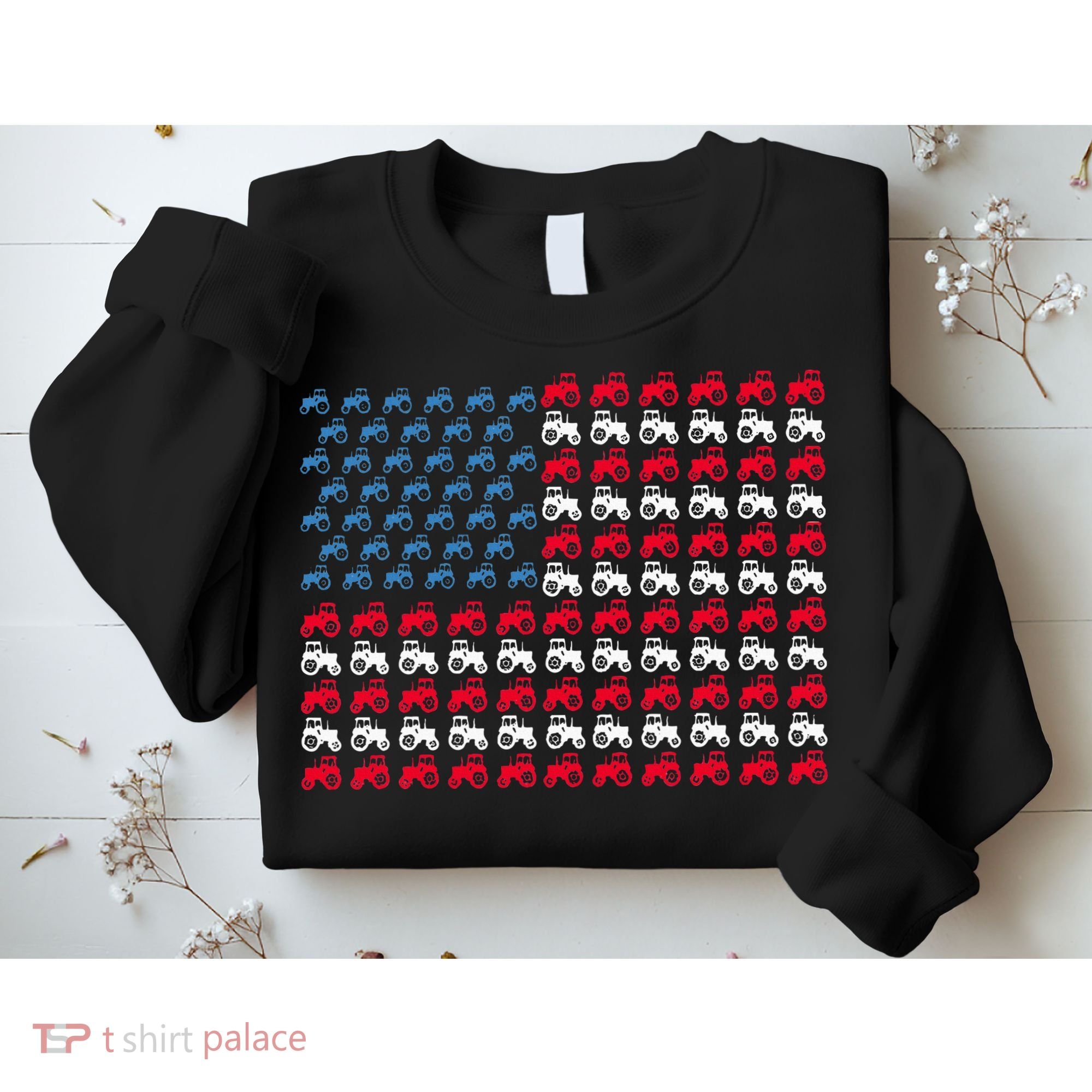 July 4th Tractor Arrange A Usa Flag Independence Day Tractor Sweatshirt