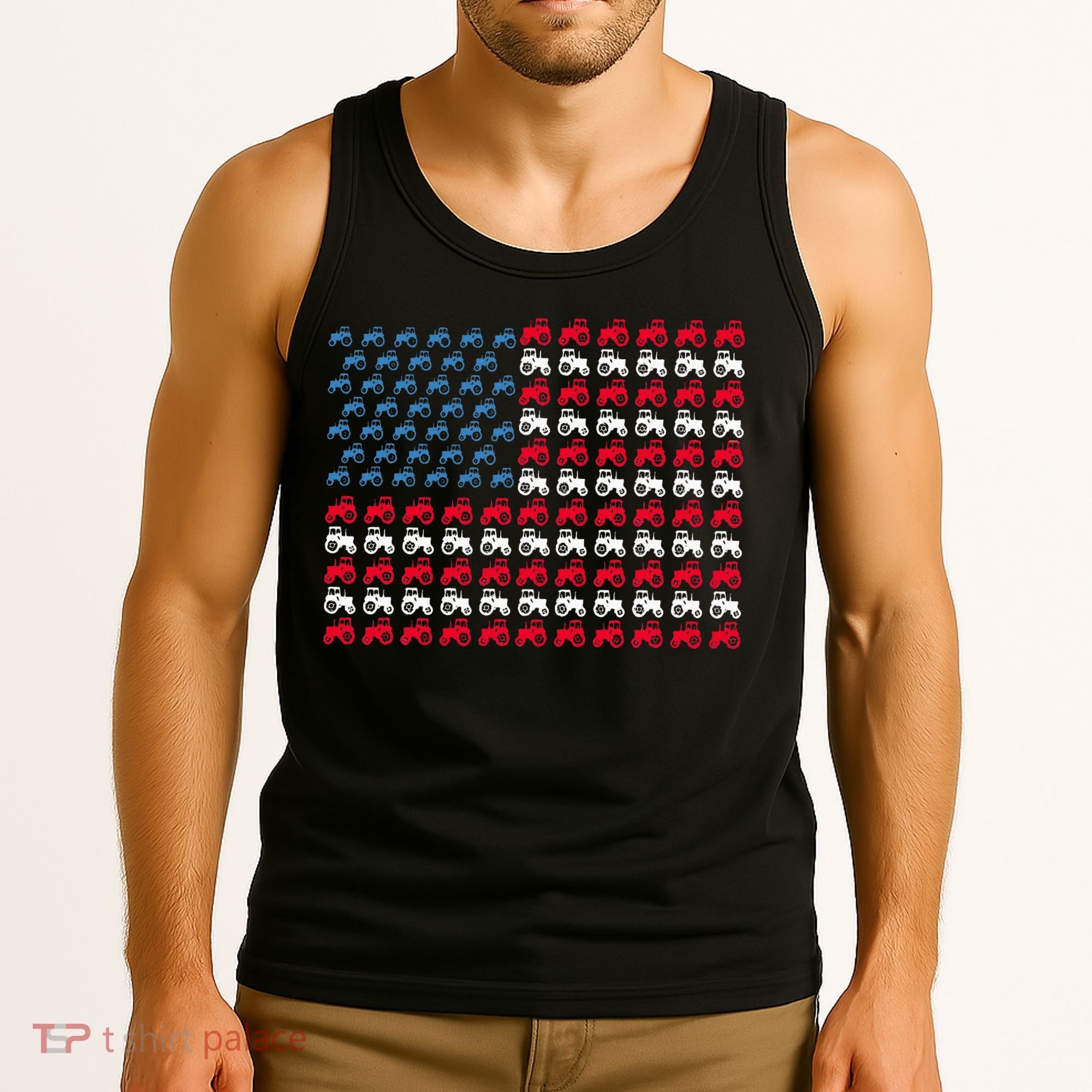 July 4th Tractor Arrange A Usa Flag Independence Day Tractor Tank Top