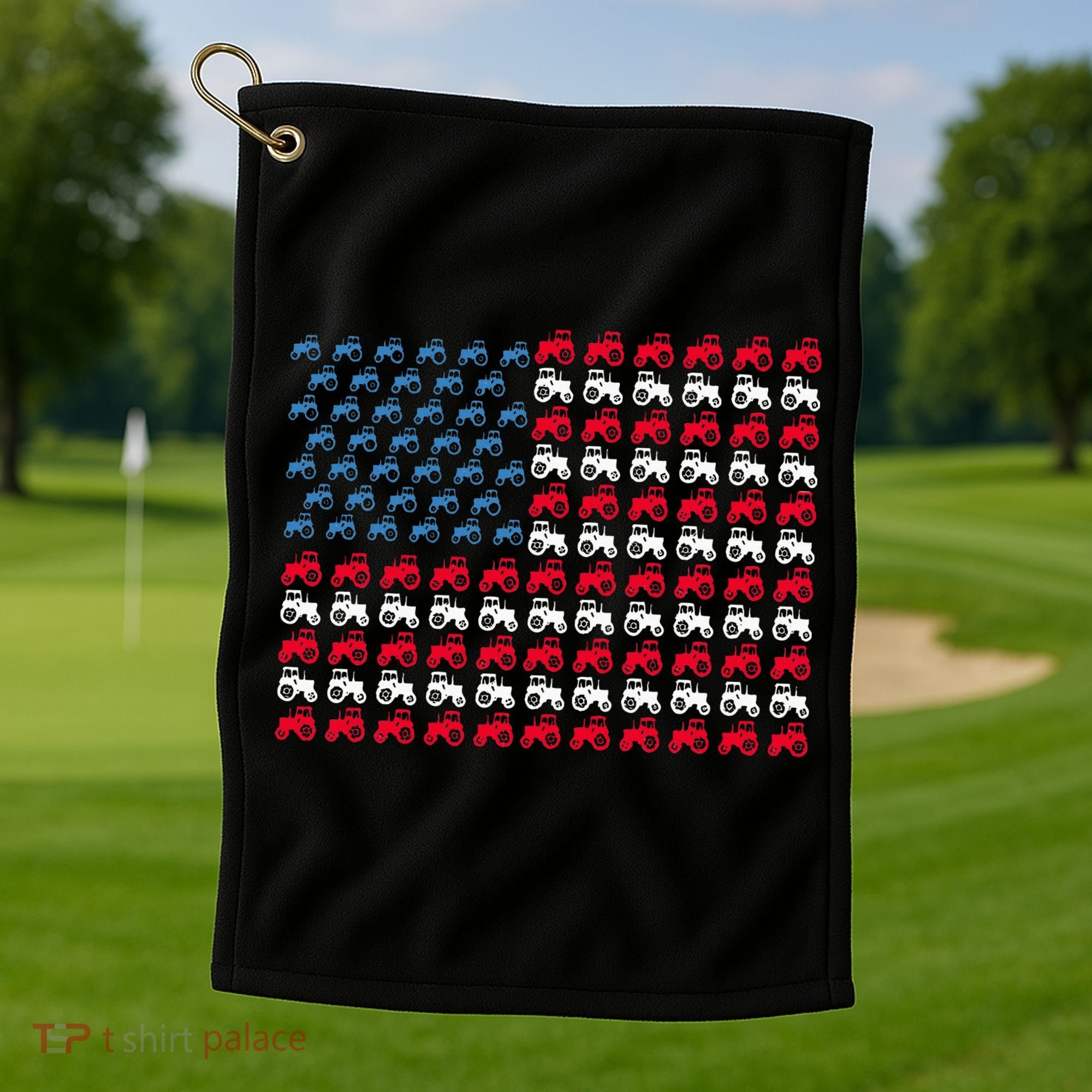 July 4th Tractor Arrange A Usa Flag Independence Day Tractor Golf Towel