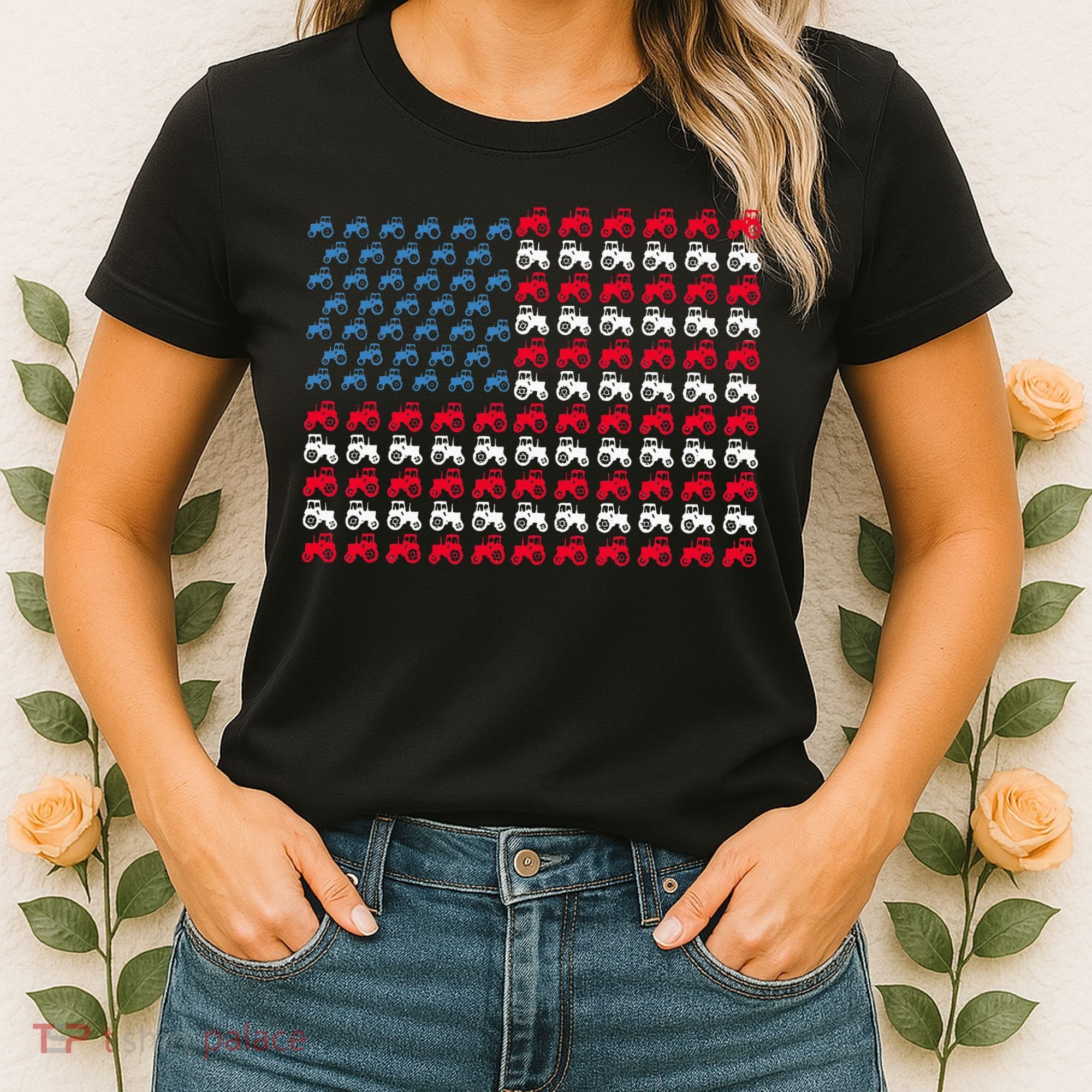July 4th Tractor Arrange A Usa Flag Independence Day Tractor Women's T-Shirt