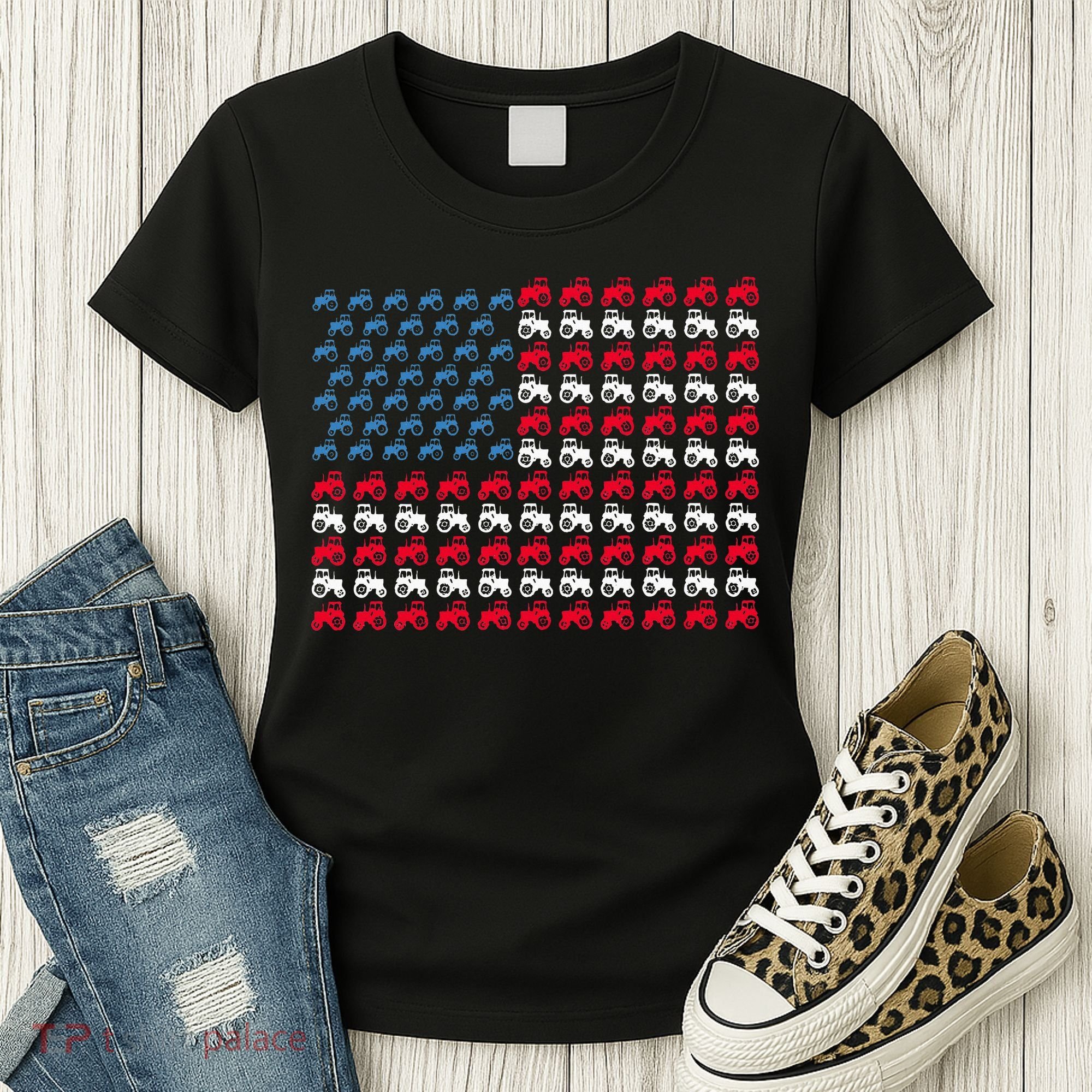July 4th Tractor Arrange A Usa Flag Independence Day Tractor Women's T-Shirt