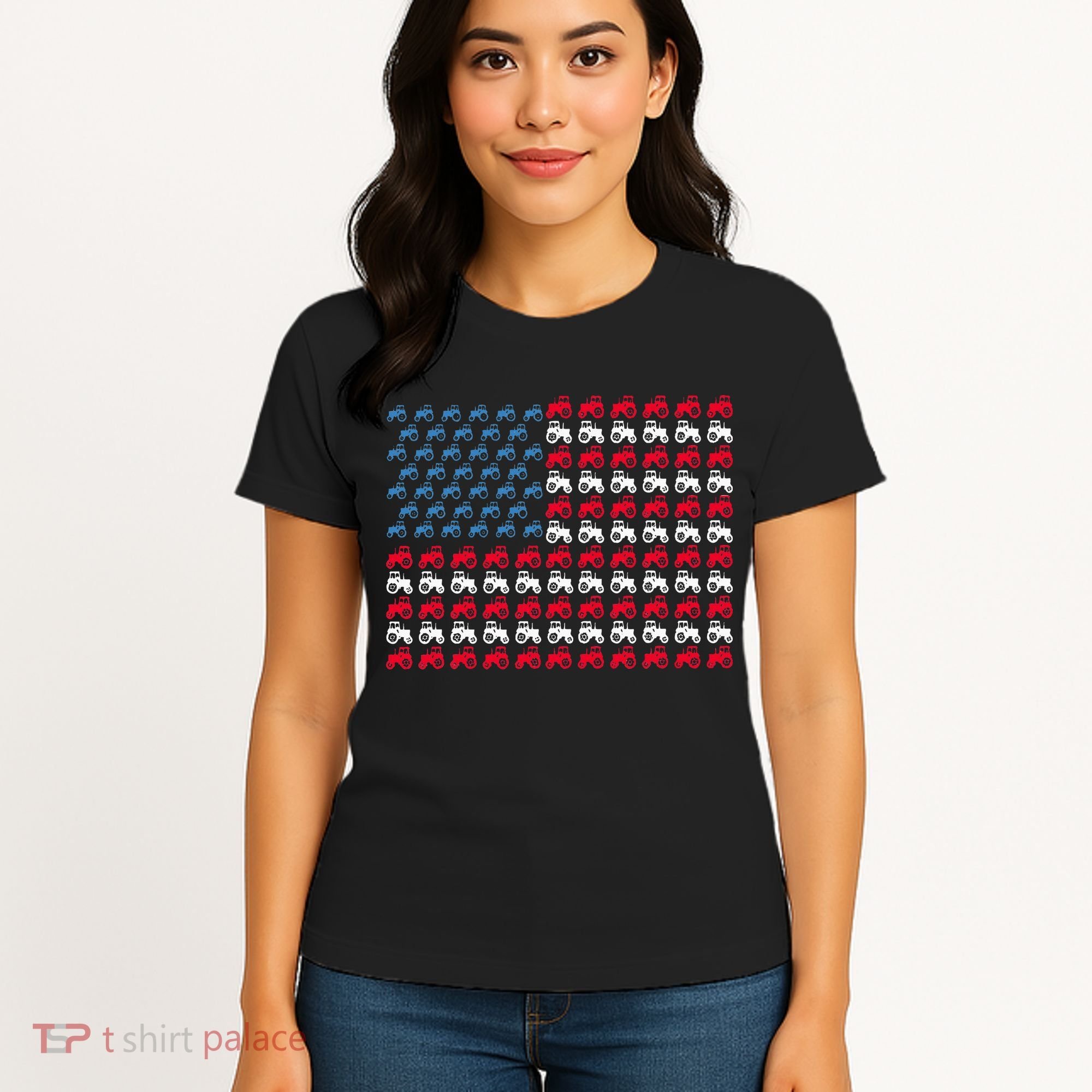 July 4th Tractor Arrange A Usa Flag Independence Day Tractor Women's T-Shirt