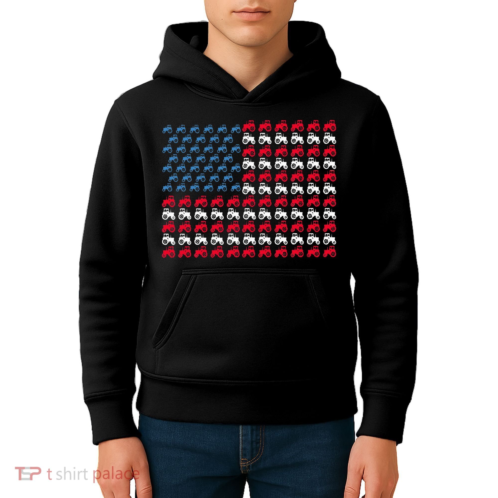 July 4th Tractor Arrange A Usa Flag Independence Day Tractor Kids Hoodie