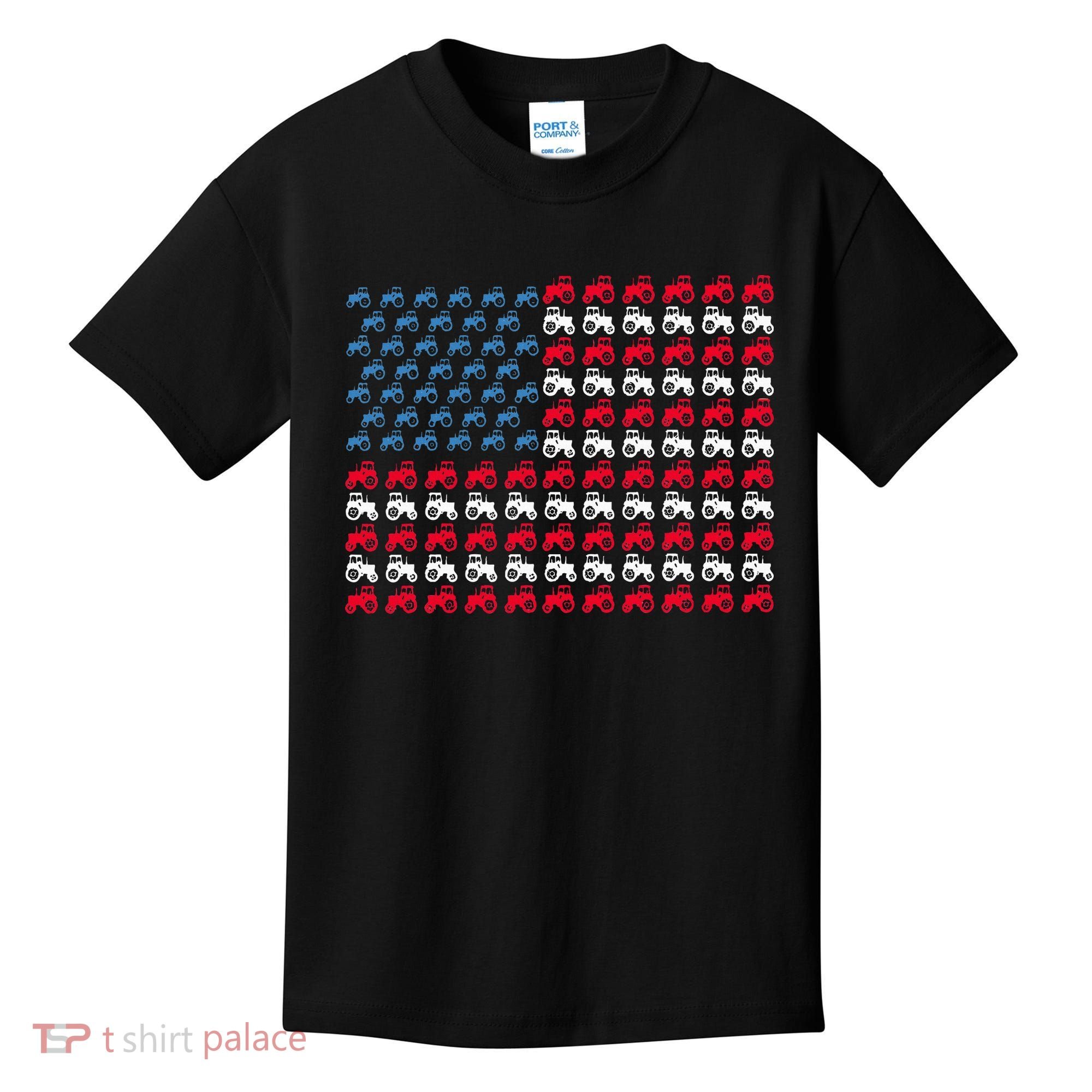 July 4th Tractor Arrange A Usa Flag Independence Day Tractor Kids T-Shirt