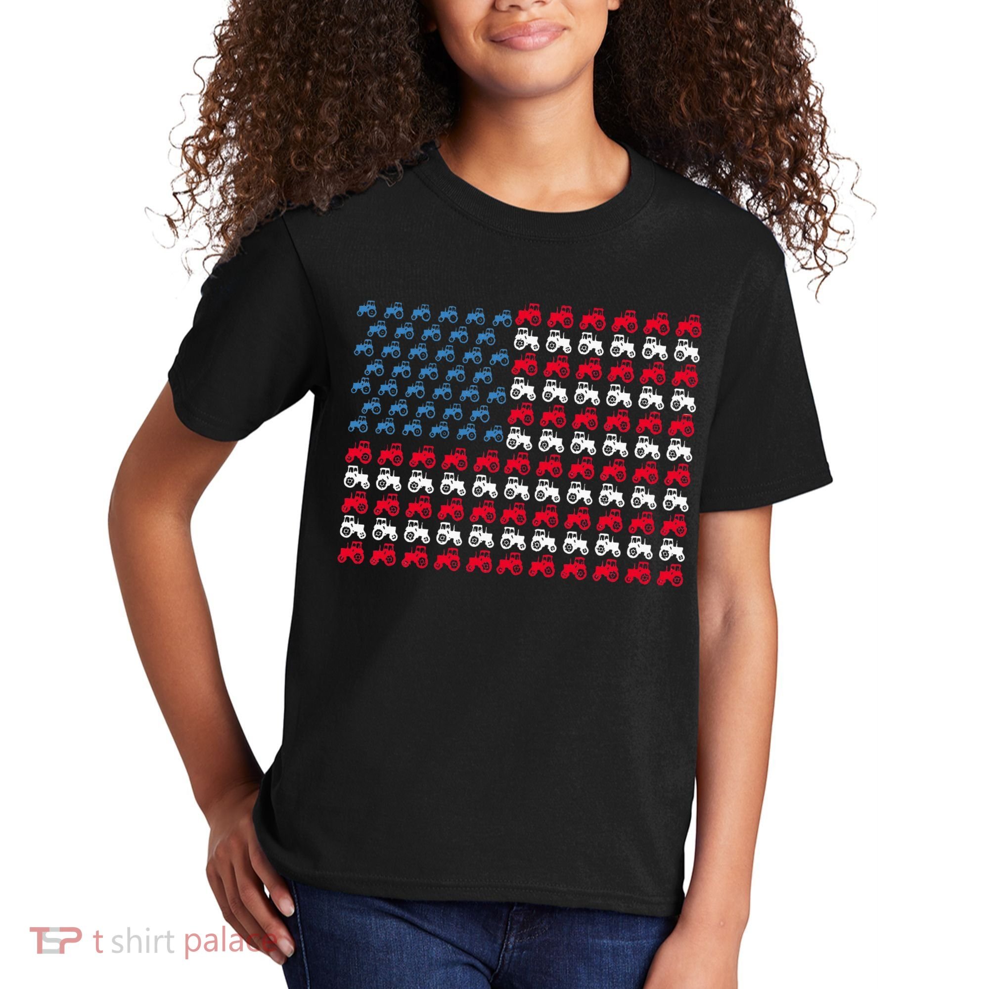 July 4th Tractor Arrange A Usa Flag Independence Day Tractor Kids T-Shirt