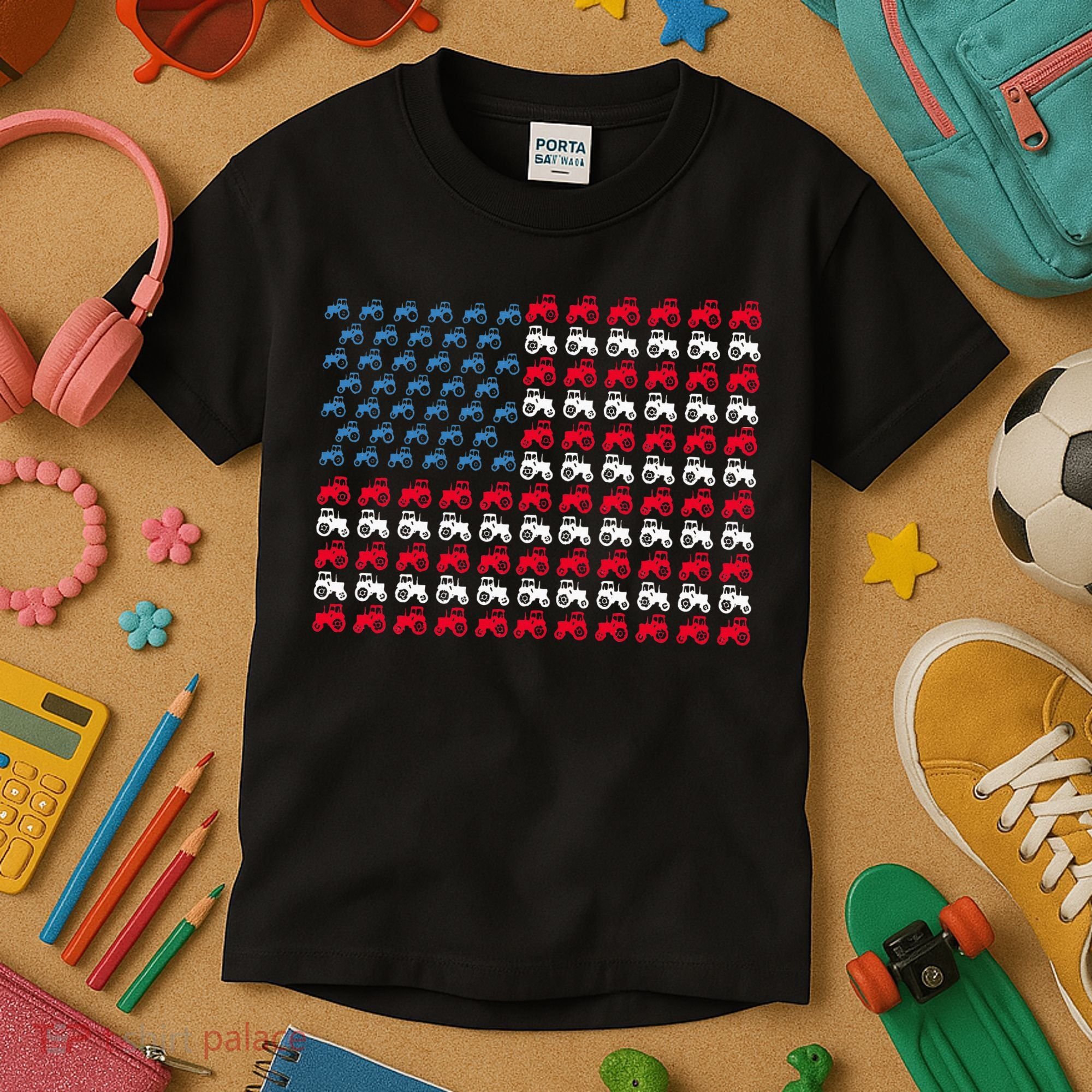 July 4th Tractor Arrange A Usa Flag Independence Day Tractor Kids T-Shirt