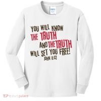 John 8:32 The Truth Will Set You Free Kids Long Sleeve Shirt thumb 0