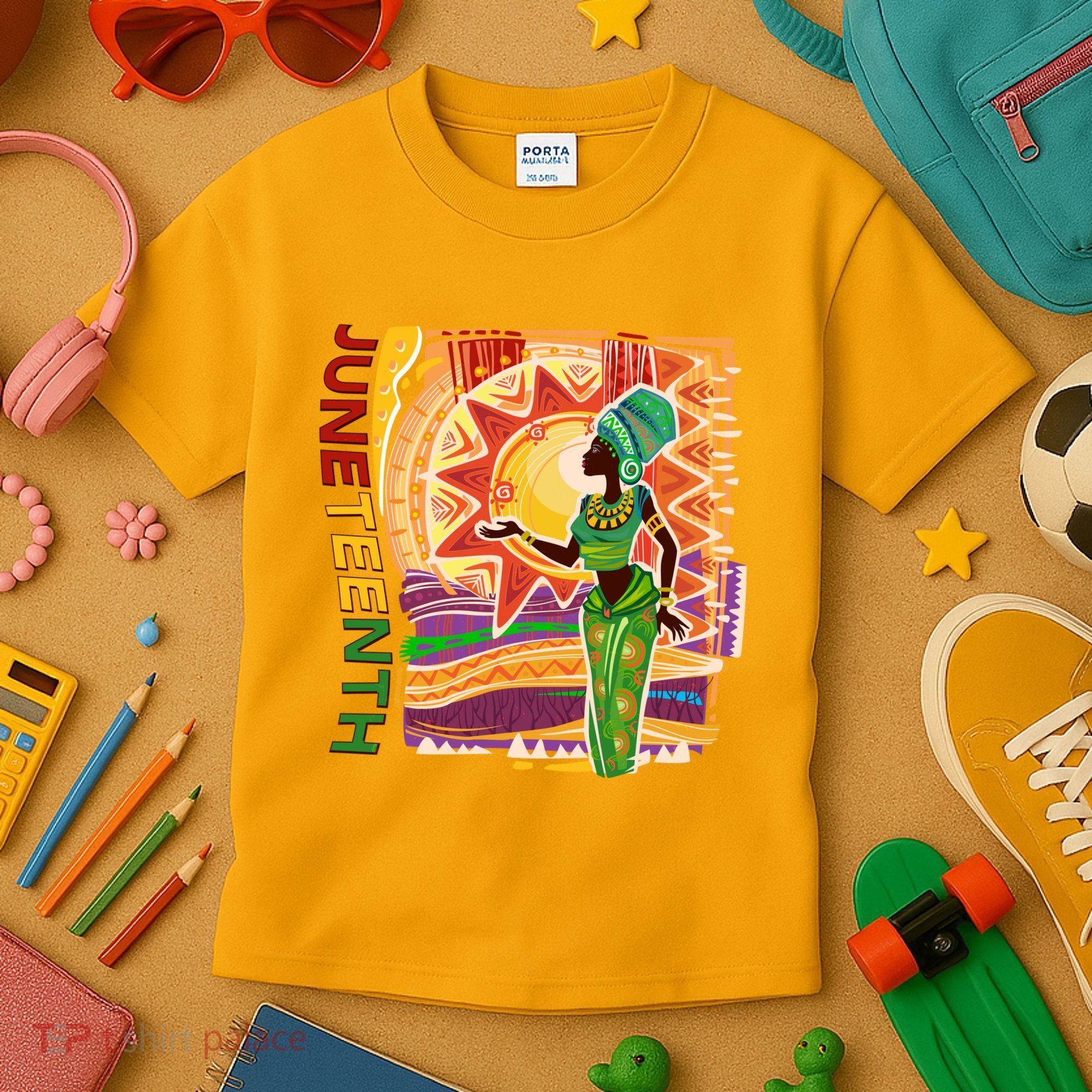 Juneteenth African American Woman African Patterns Kids T-Shirt