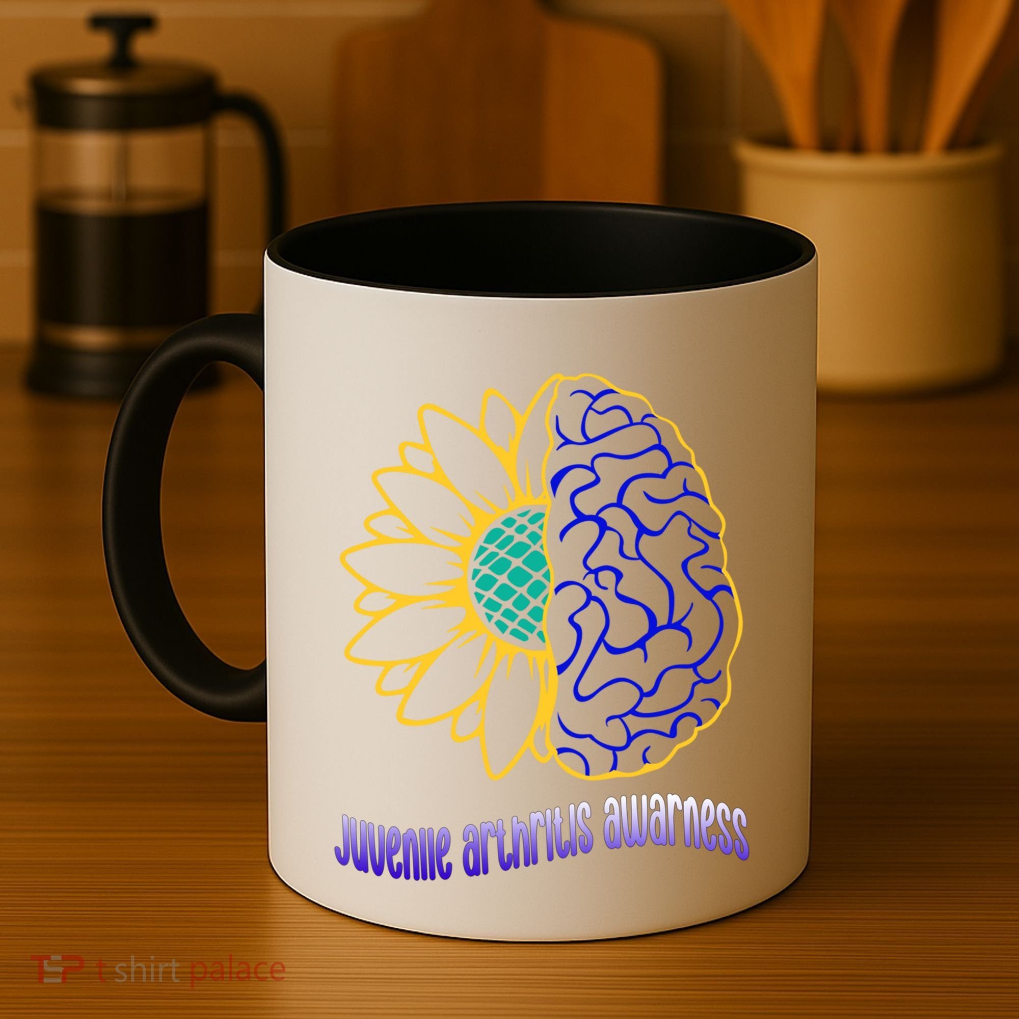 Juvenile Arthritis Awareness Month Sunflower Blue Ribbon Gift Coffee Mug