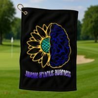 Juvenile Arthritis Awareness Month Sunflower Blue Ribbon Gift Golf Towel thumb 1