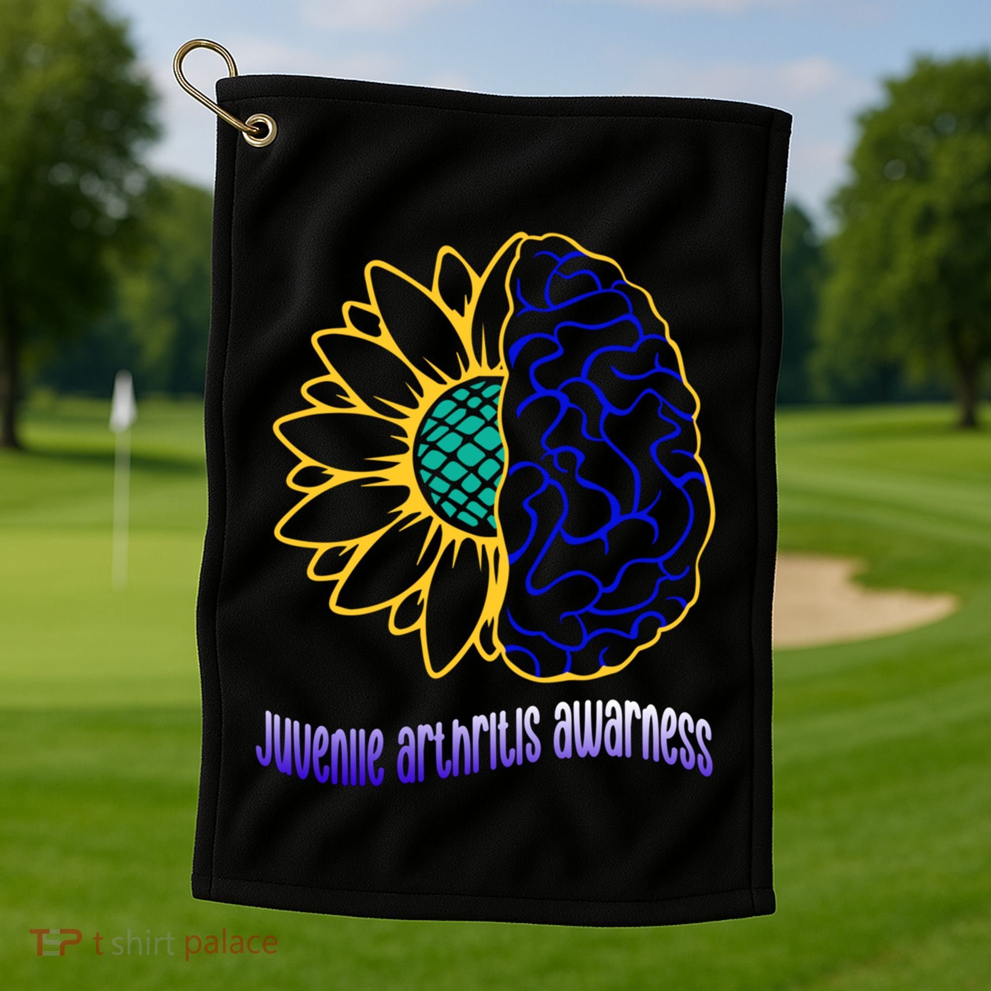 Juvenile Arthritis Awareness Month Sunflower Blue Ribbon Gift Golf Towel