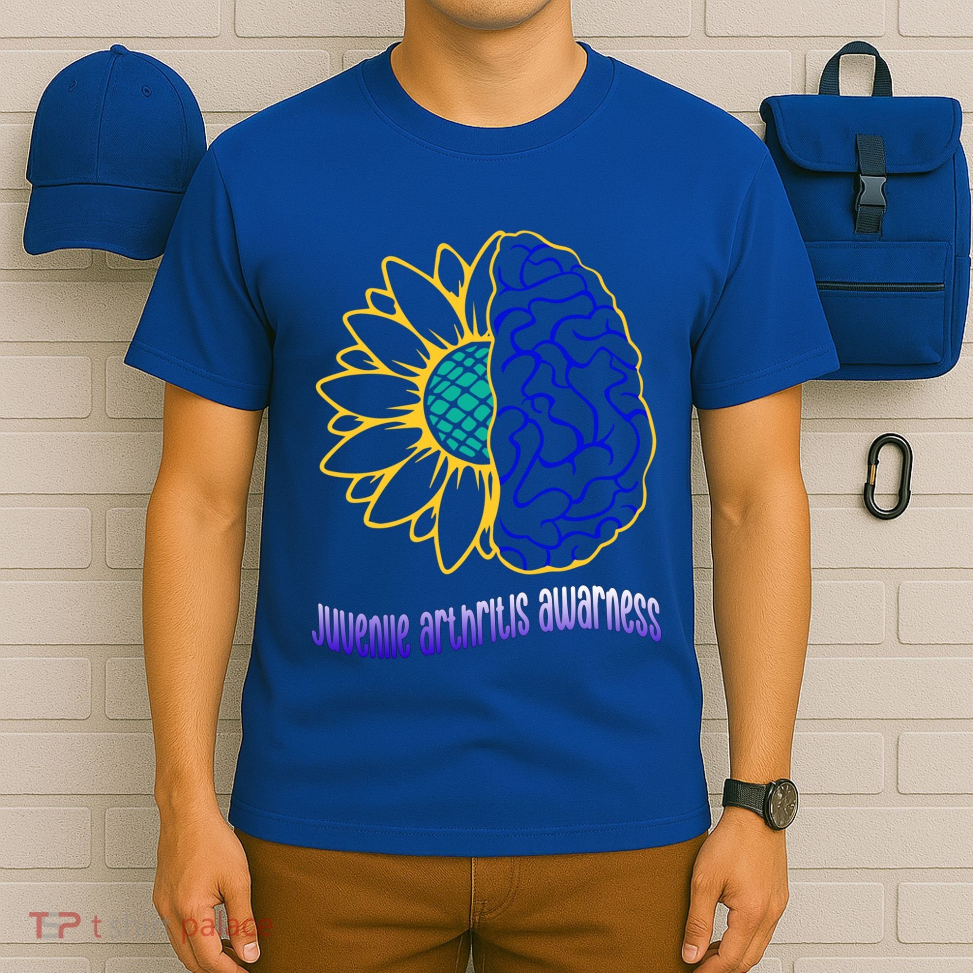Juvenile Arthritis Awareness Month Sunflower Blue Ribbon Gift T-Shirt
