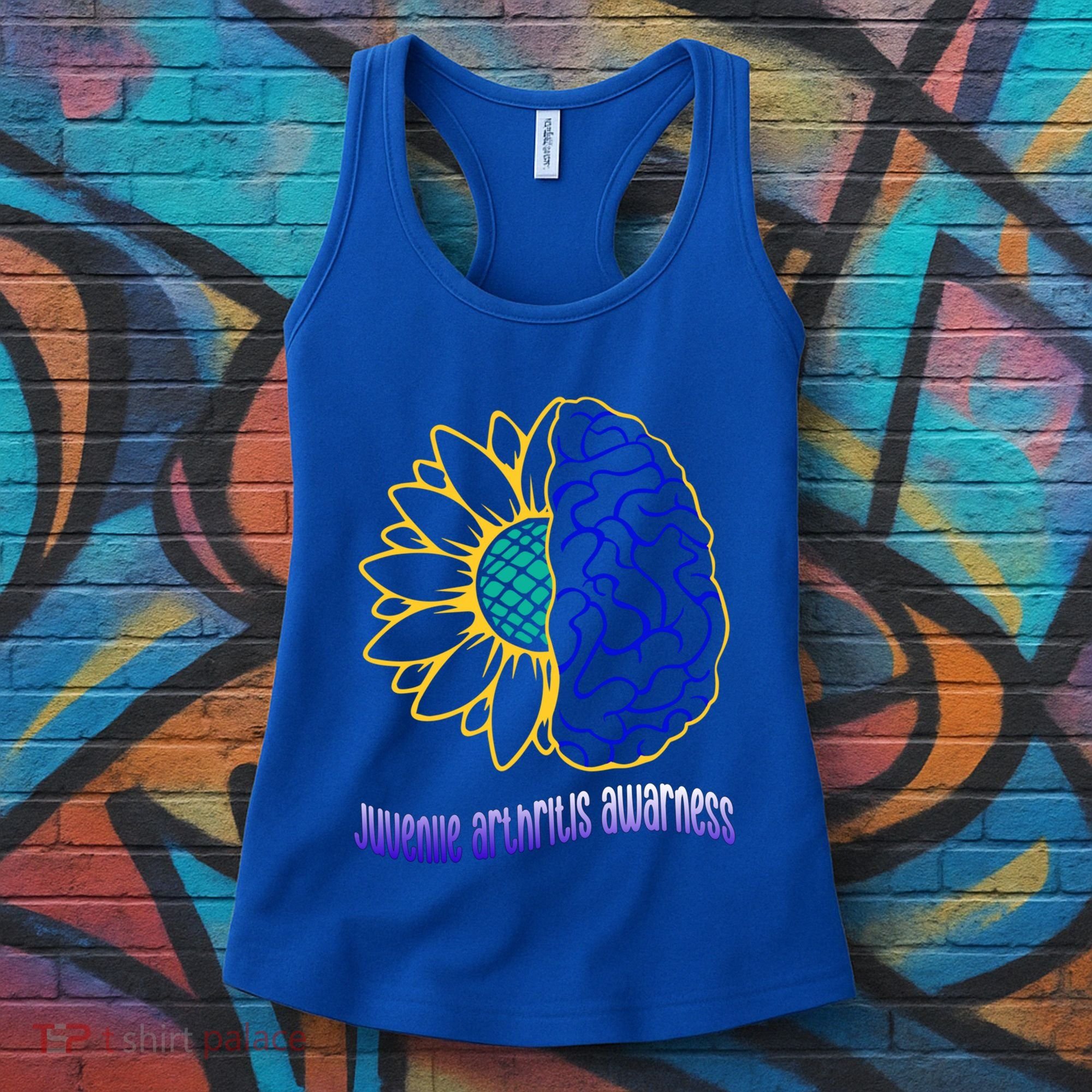 Juvenile Arthritis Awareness Month Sunflower Blue Ribbon Gift Women's Tank Top